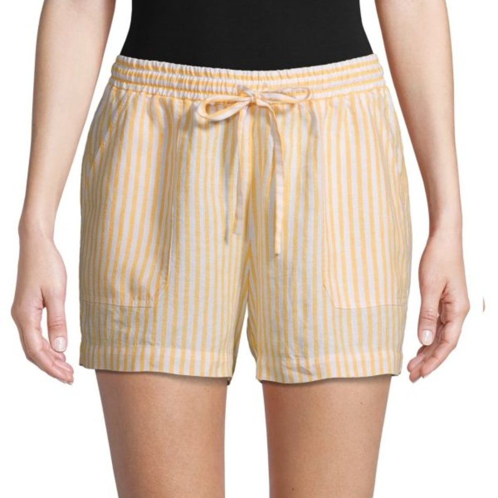 PURE NAVY Striped Linen Shorts, Vera Stripe, XS